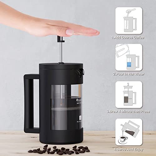 French Press Coffee Maker, Camping Plastic Glass French Coffee Press, Medium Size Tea And Frothed Milk Press,100 Percent BPA Free Prensa Francesa, Rust-Free And Dishwasher Safe,12 Oz & 21 Oz